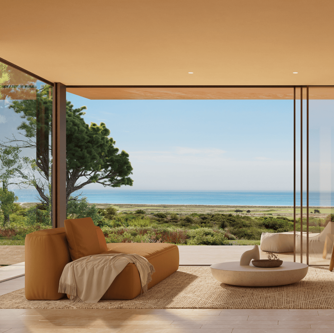Sala com vista panorâmica para o mar nas casas de Palmares.